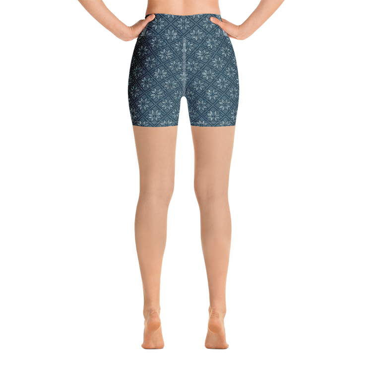 Navy Snowflake Yoga Shorts