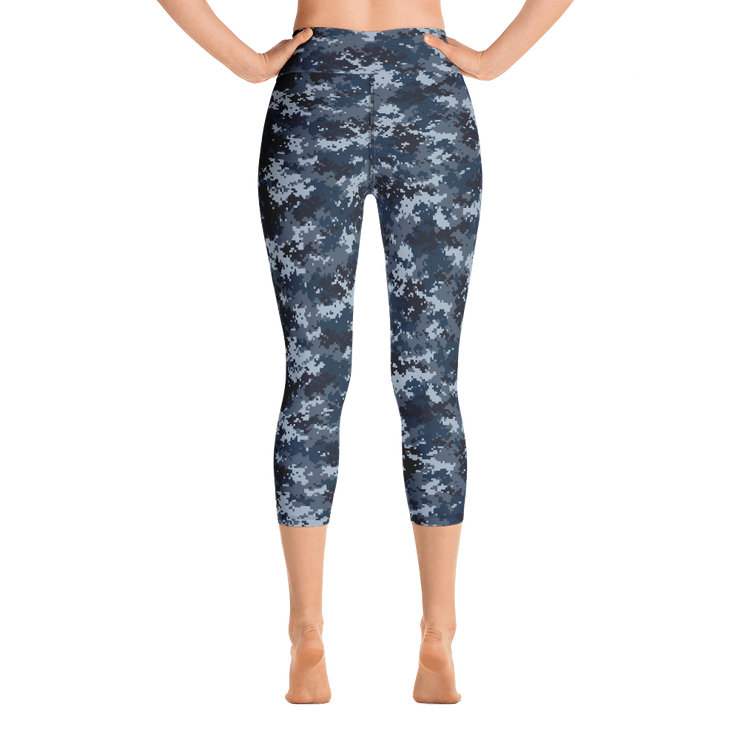 Blue Camo Pixel Capri Yoga Pants