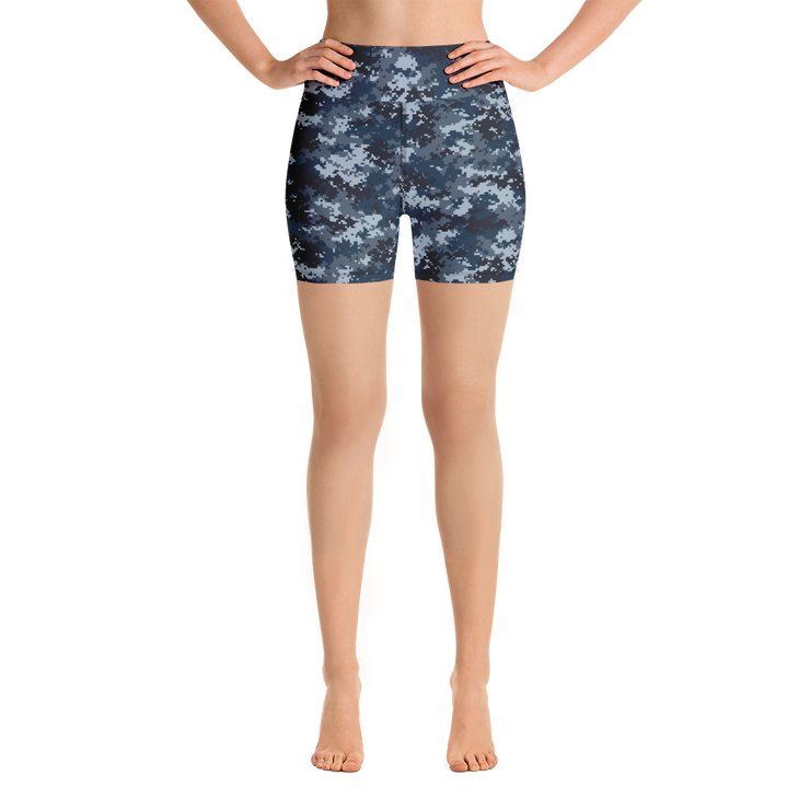 Blue Camo Pixel Yoga Shorts