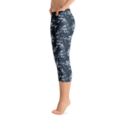 Blue Camo Pixel Capri Leggings