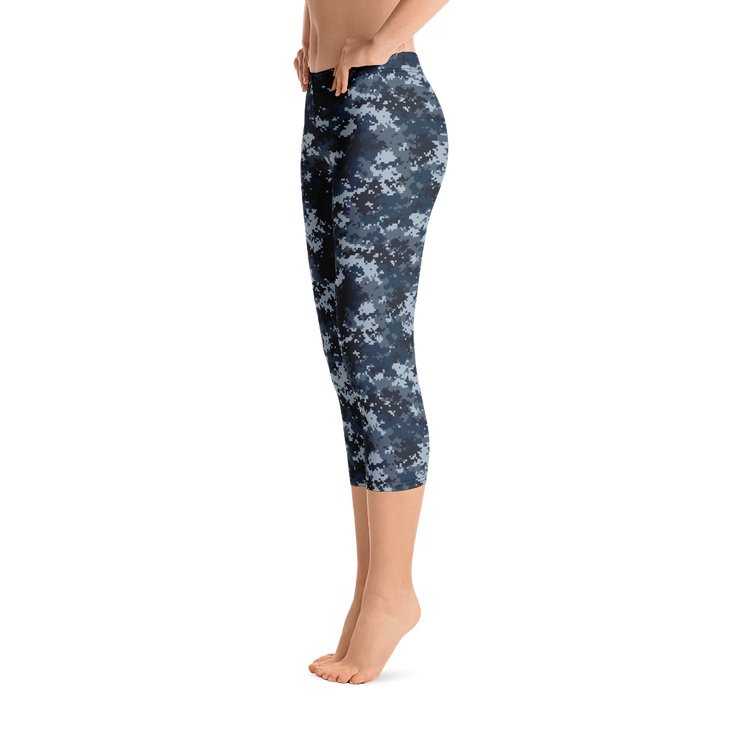 Blue Camo Pixel Capri Leggings