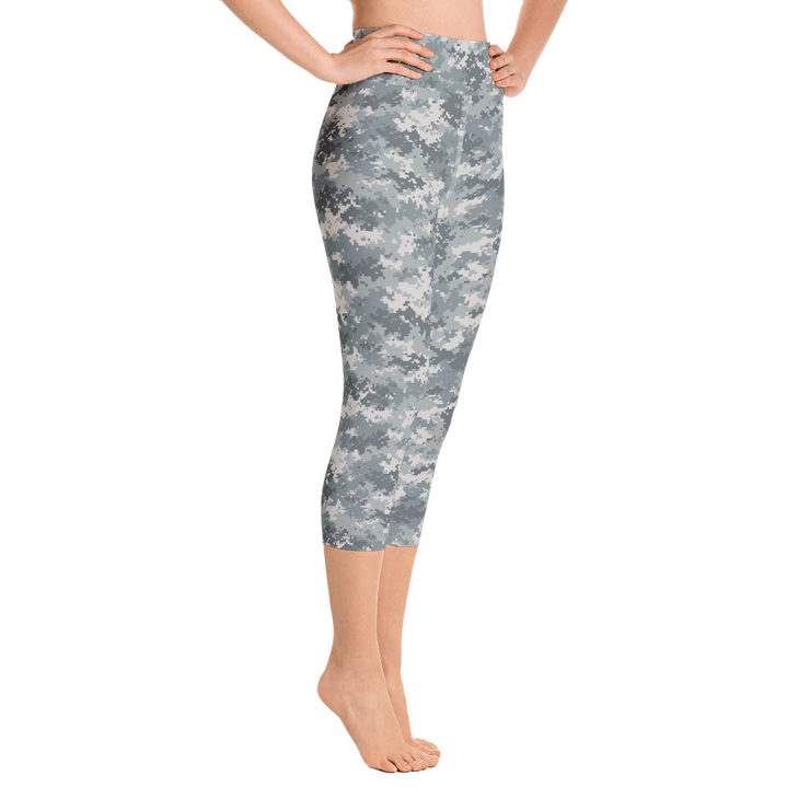 Grey Camo Pixel Capri Yoga Pants