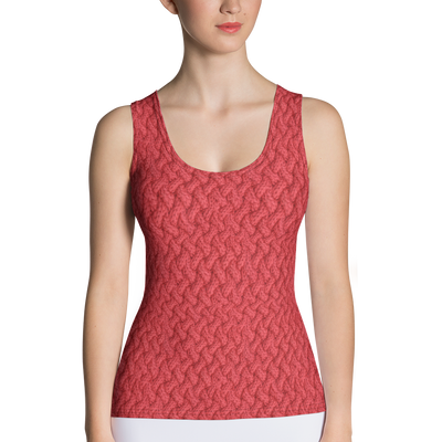 Red Lattice Knit Dip Hem Tank Top