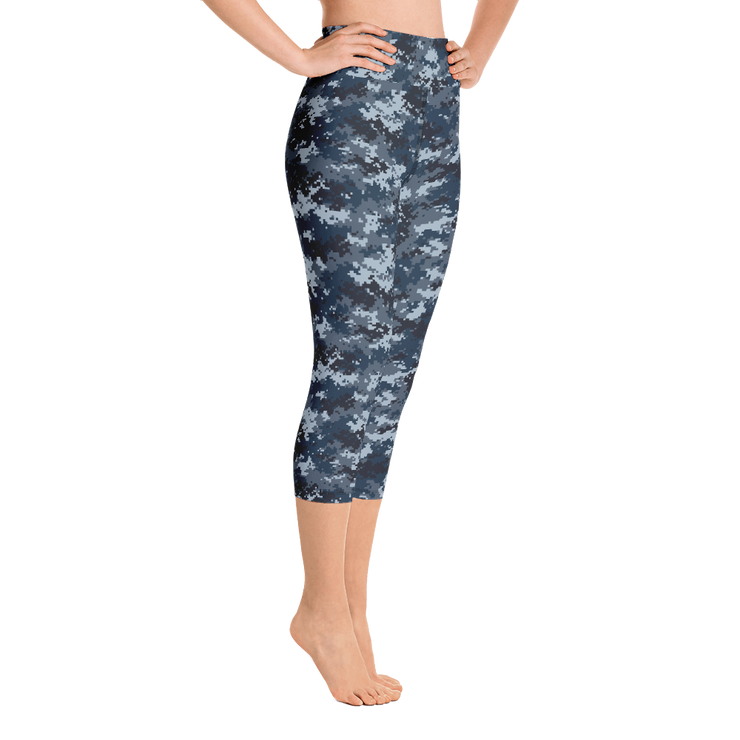 Blue Camo Pixel Capri Yoga Pants