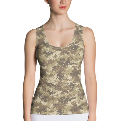 Brown Camo Pixel Dip Hem Tank Top