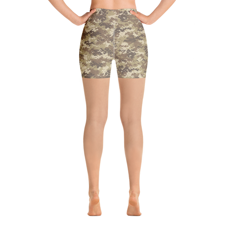 Brown Camo Pixel Yoga Shorts