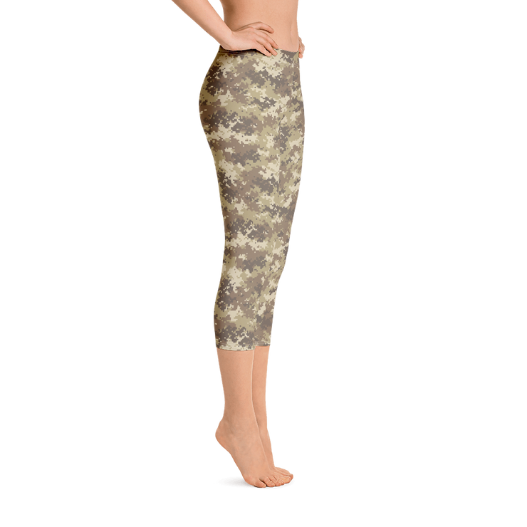 Brown Camo Pixel Capri Leggings