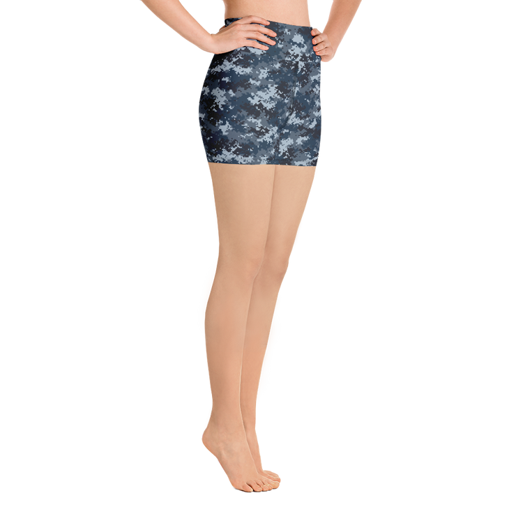 Blue Camo Pixel Yoga Shorts