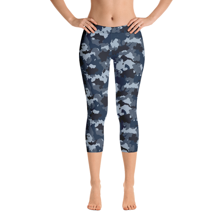 Blue Camo Capri Leggings