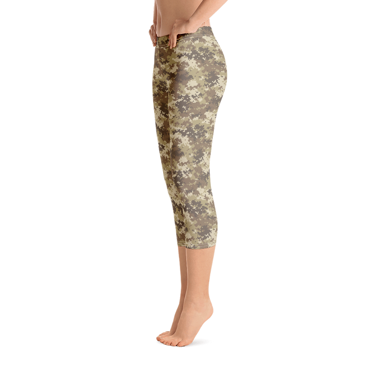 Brown Camo Pixel Capri Leggings