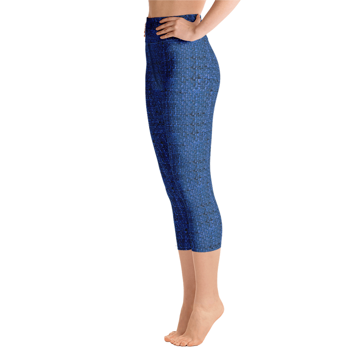 Blue Bouclé Capri Yoga Pants