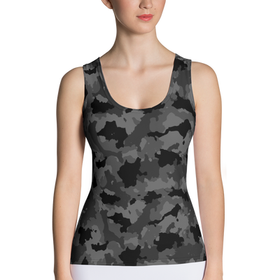 Black Camo Dip Hem Tank Top