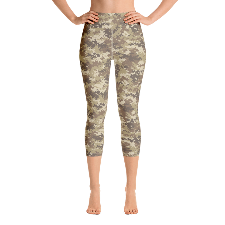 Brown Camo Pixel Capri Yoga Pants