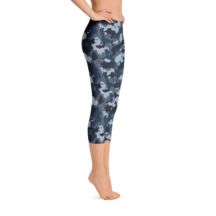 Blue Camo Capri Leggings