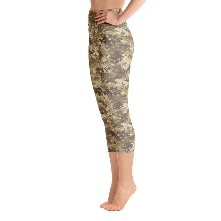 Brown Camo Pixel Capri Yoga Pants