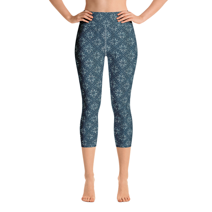 Navy Snowflake Capri Yoga Pants