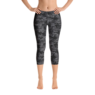 Black Camo Pixel Capri Leggings