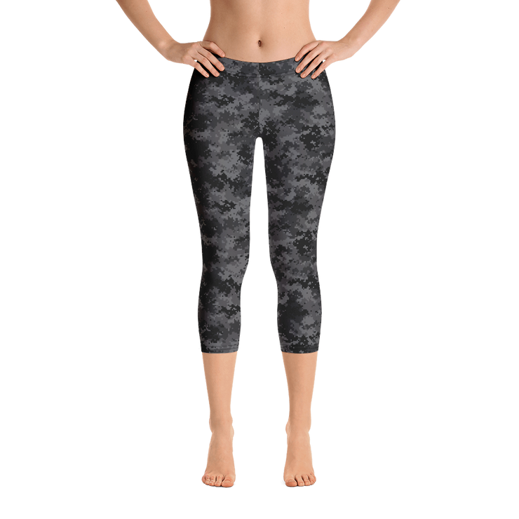 Black Camo Pixel Capri Leggings