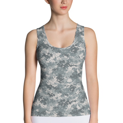 Grey Camo Pixel Dip Hem Tank Top