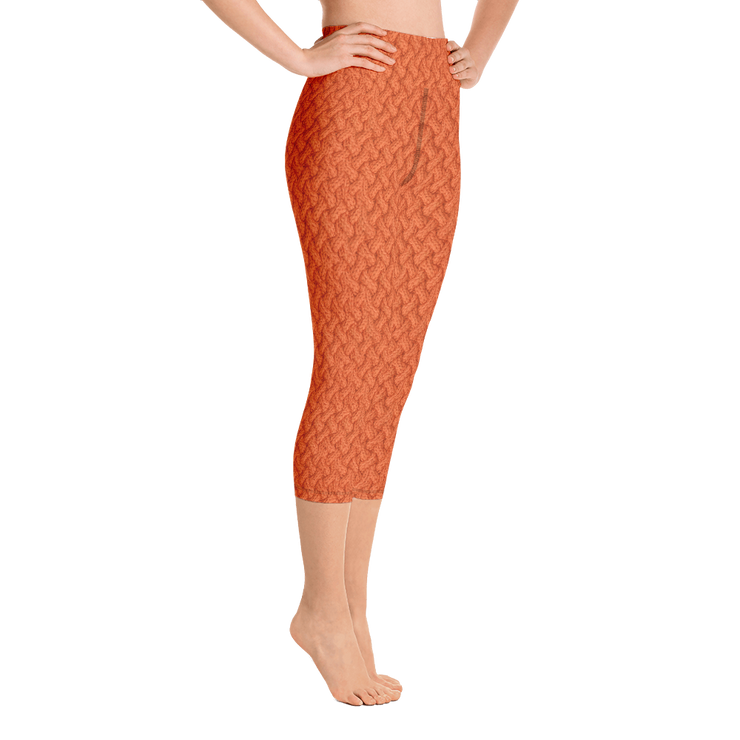 Orange Lattice Knit Capri Yoga Pants