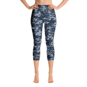 Blue Camo Pixel Capri Yoga Pants