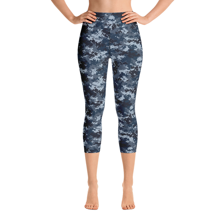 Blue Camo Pixel Capri Yoga Pants