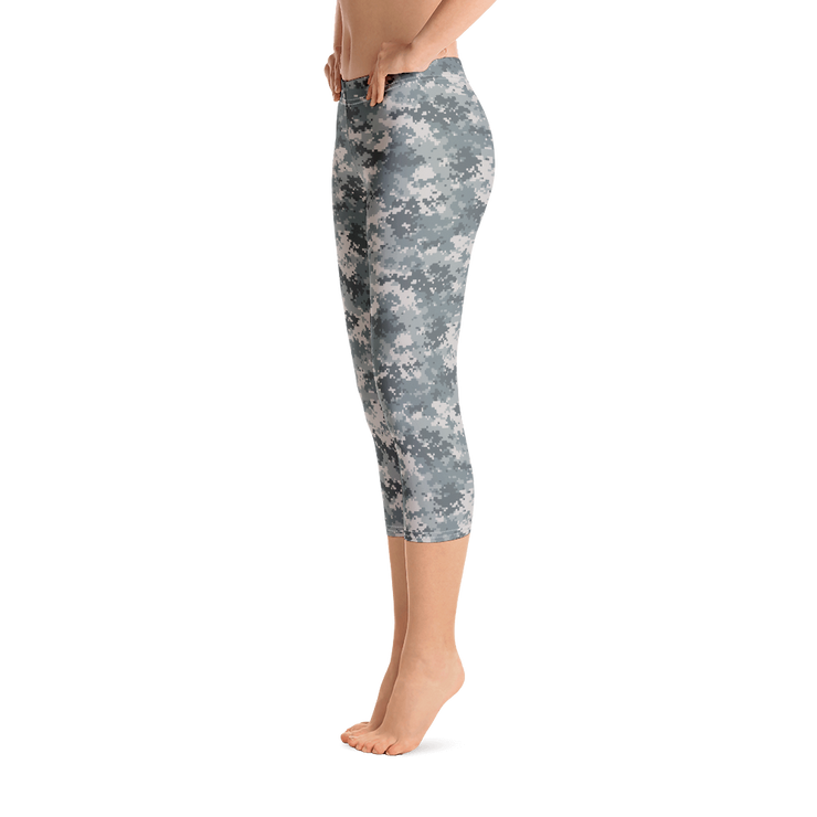 Grey Camo Pixel Capri Leggings