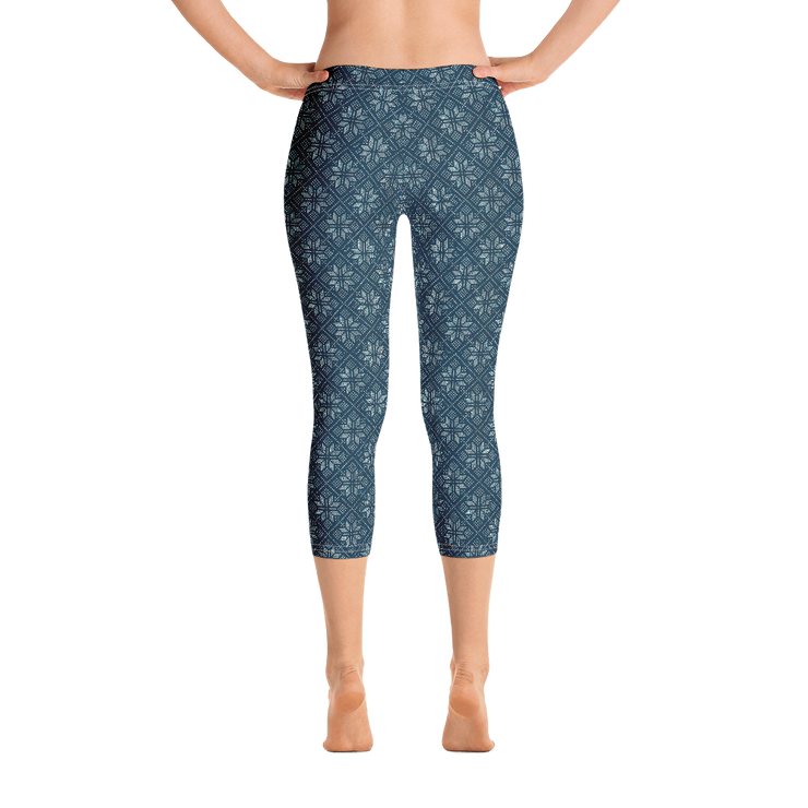 Navy Snowflake Capri Leggings