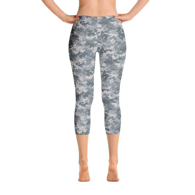 Grey Camo Pixel Capri Leggings