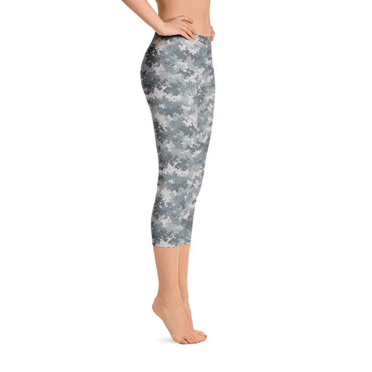 Grey Camo Pixel Capri Leggings