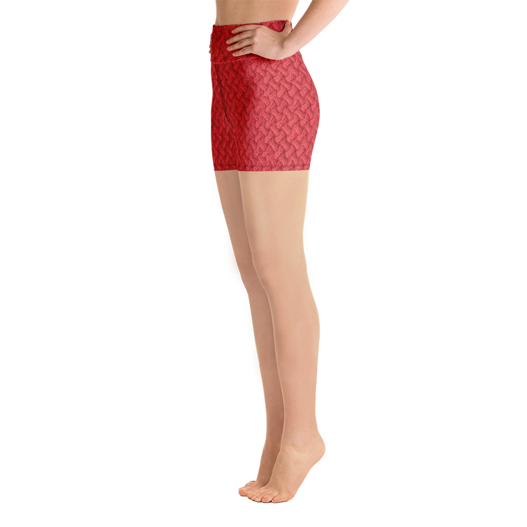 Red Lattice Knit Yoga Shorts