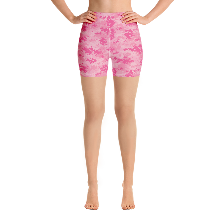 Pink Camo Pixel Yoga Shorts