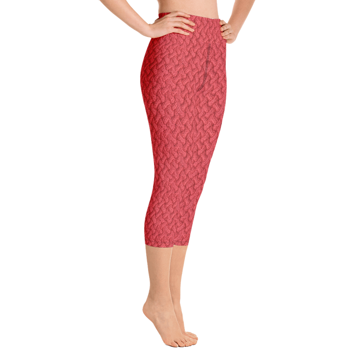 Red Lattice Knit Capri Yoga Pants