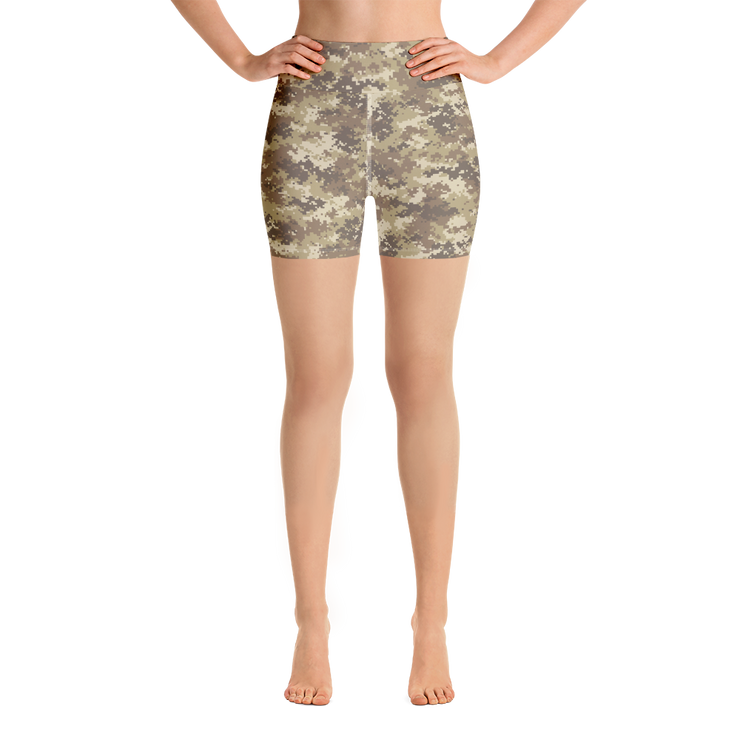 Brown Camo Pixel Yoga Shorts