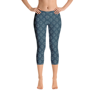 Navy Snowflake Capri Leggings