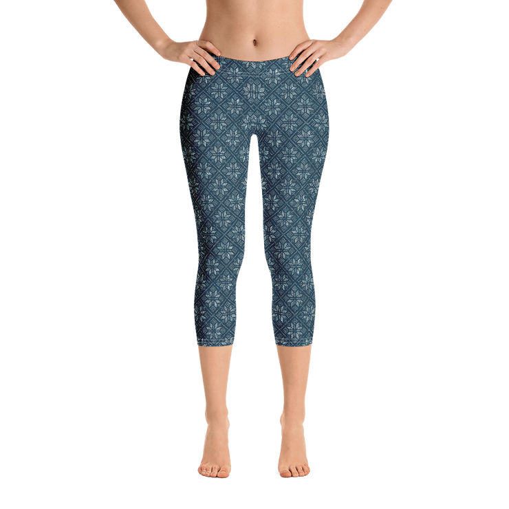 Navy Snowflake Capri Leggings