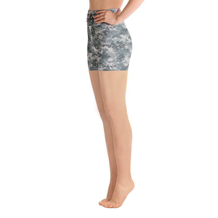 Grey Camo Pixel Yoga Shorts