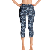 Blue Camo Pixel Capri Leggings