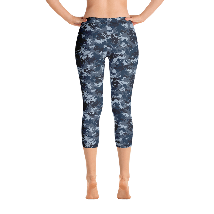 Blue Camo Pixel Capri Leggings