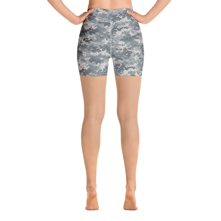 Grey Camo Pixel Yoga Shorts