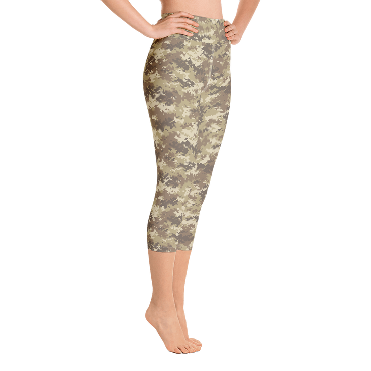 Brown Camo Pixel Capri Yoga Pants