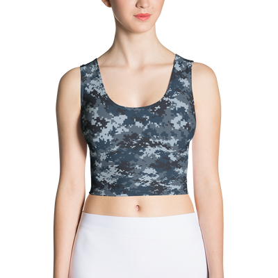 Blue Camo Pixel Crop Top