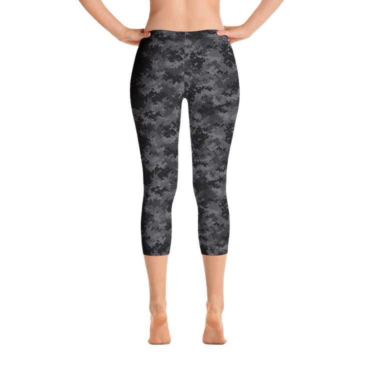 Black Camo Pixel Capri Leggings