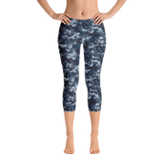 Blue Camo Pixel Capri Leggings