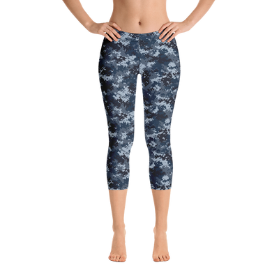 Blue Camo Pixel Capri Leggings