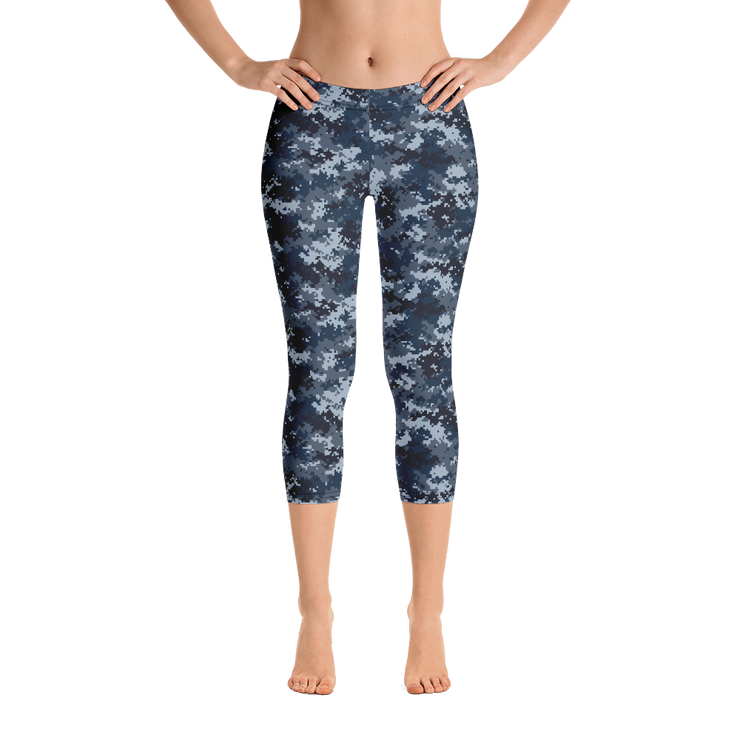 Blue Camo Pixel Capri Leggings