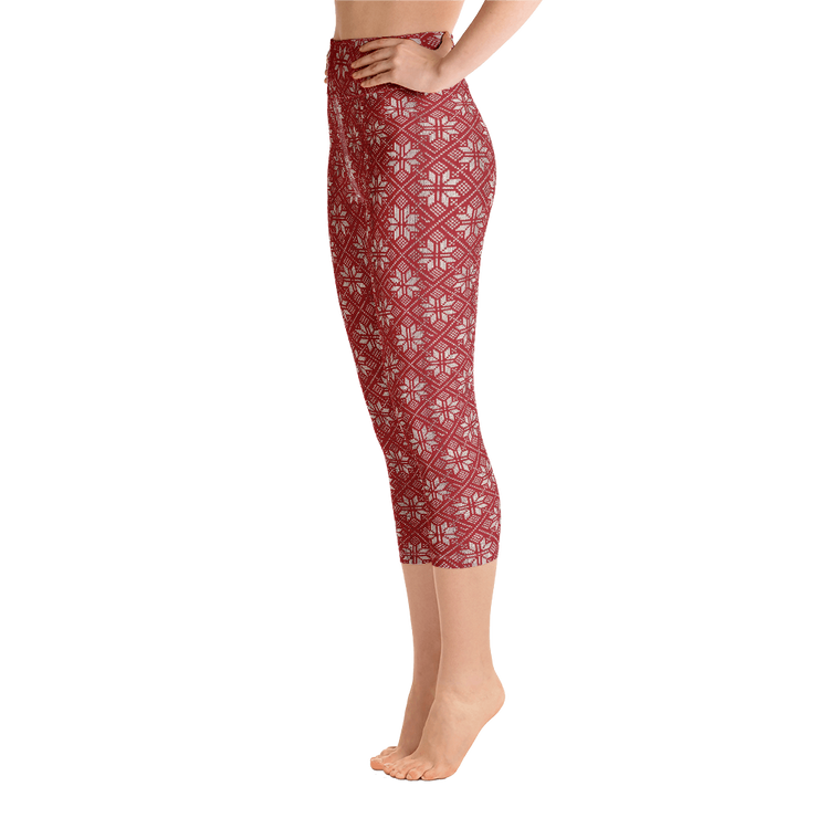 Scarlet Snowflake Capri Yoga Pants