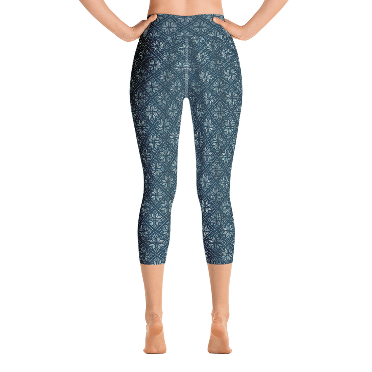 Navy Snowflake Capri Yoga Pants