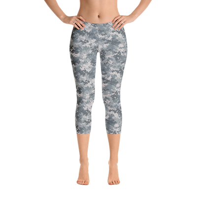 Grey Camo Pixel Capri Leggings