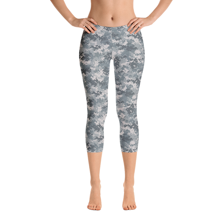 Grey Camo Pixel Capri Leggings